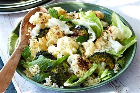 roast cauliflower broccoli and grain salad
