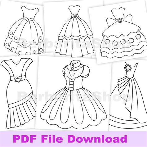 dress coloring pages ready  print instantly etsy
