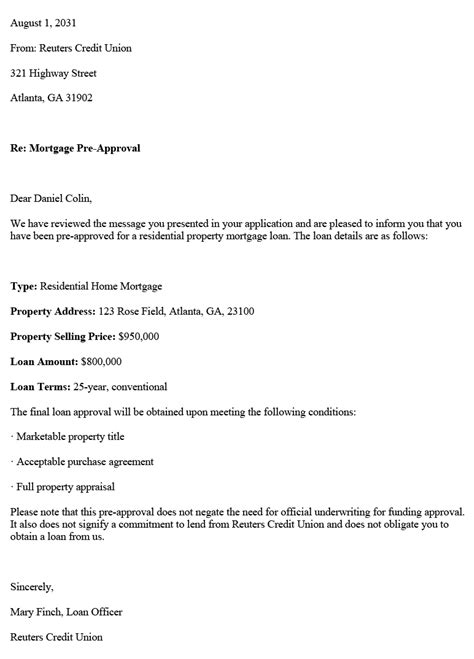 sample mortgage pre approval letter  printable