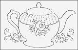 Teapot Tea Coloring Pages Printable Little Print Embroidery Pot Decorative Cup Color Kids Template Vintage Designs Teapots Patterns Freebie Set sketch template