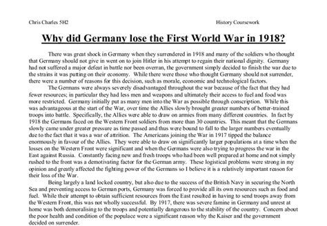why did germany lose the first world war in 1918 a level history