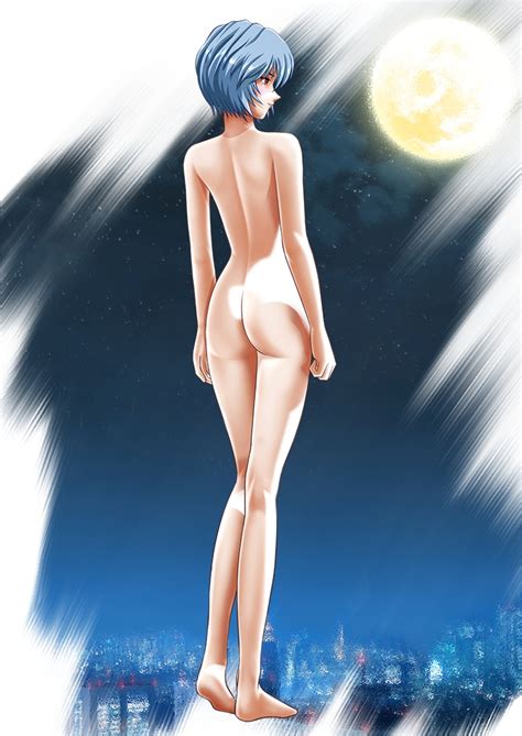 rule 34 1girl ass blue hair female neon genesis evangelion nude posing red eyes rei ayanami