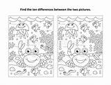 Differences Puzzle Coloring Crab Beeld Zie Verschillen Tien Zeeleven Raadsel Krab Sea Suitable Underwater sketch template