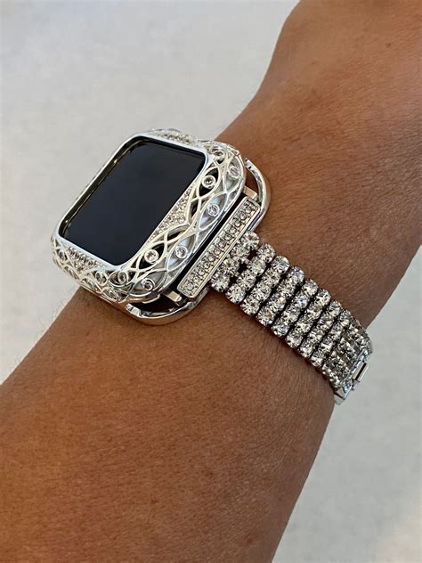 bling apple  band womens silver mm mm mm mm   cz bezel cover series