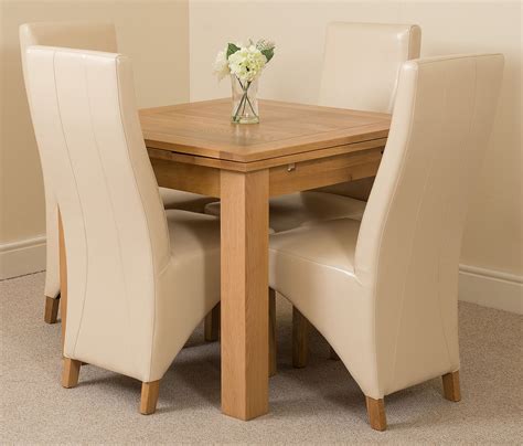 richmond small extending solid oak dining table   ivory leather