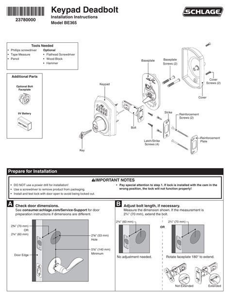 schlage  installation user manual  pages