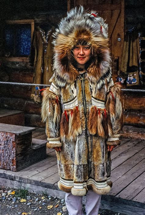 young american woman traditional fur clothing native tribe   years american clothing