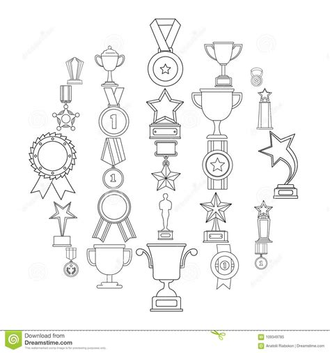 medal award icon set outline style stock vector illustration