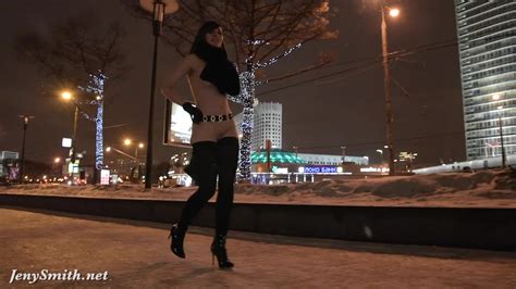 jeny smith naked in snow fall walking through the city