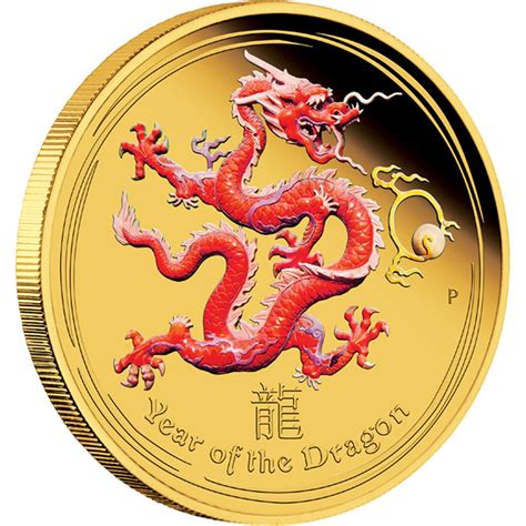 gold australia australian lunar coin series ii  year   dragon gold proof coloured