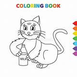 Cat Milk Drinking Illustration Vector Cartoon Coloring Cute Kids Isolated Stock Book sketch template