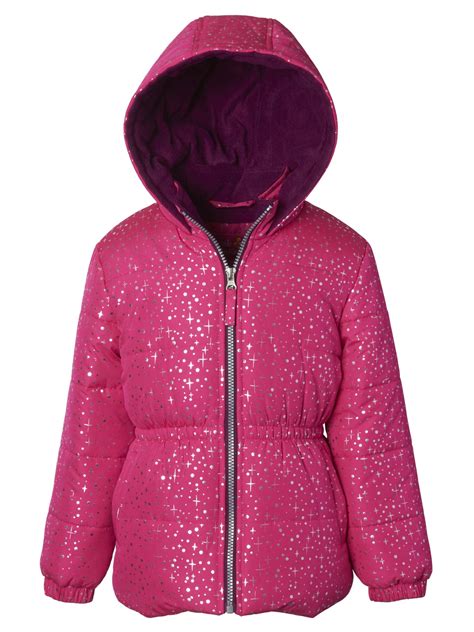 pink platinum pink platinum foil printed hooded puffer jacket  girls big girls