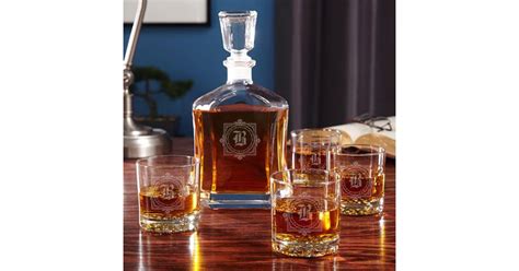 winchester monogram whiskey glass set and decanter