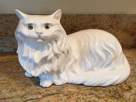 ceramic white persian cat statue large rare kitty cat etsy