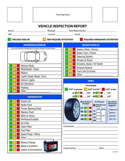 printable vehicle inspection form  printable