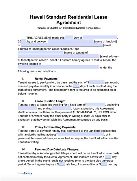 printable hawaii rental agreement template printable templates