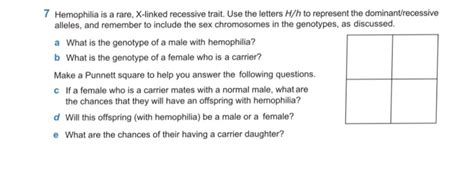 solved 7 hemophilia is a rare x linked recessive trait