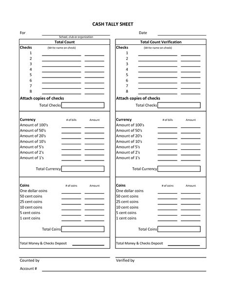 cash count form final picture money template counting worksheets