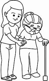 Kindness Elderly Kids Bestcoloringpagesforkids Walk sketch template