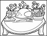 Dinner Thanksgiving Table Coloring Pages Food Drawing Meal Feast Turkey Getcolorings Getdrawings Printable Color Print sketch template