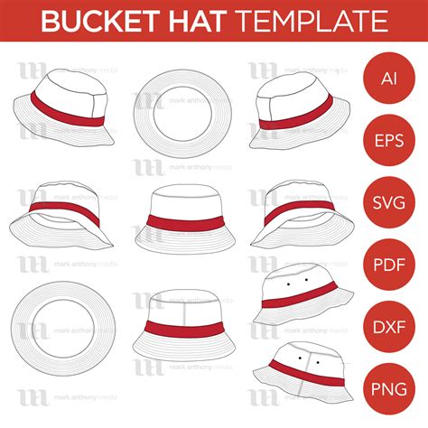 bucket hat template  angles layered detailed  editable vector