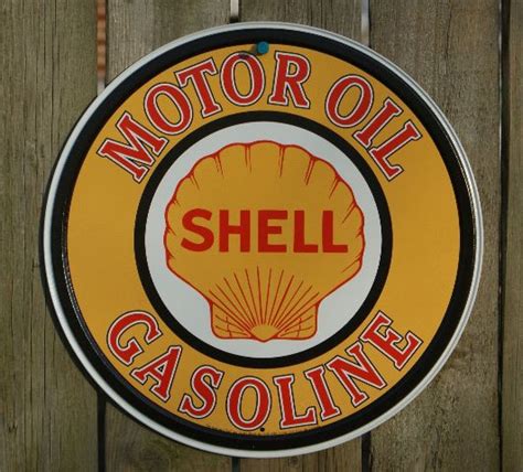 shell motor oil round tin metal vintage style sign garage gas classic logo b20