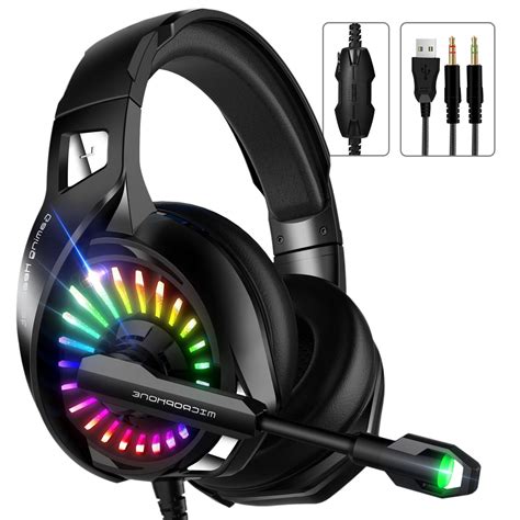 usb gaming headset surround stereo sound headphones  noise canceling mic rgb light