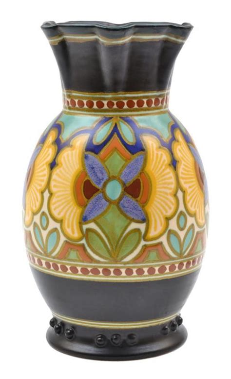 gouda vase madeleine pattern sgned kompani plazuid ceramics dutch ceramic gouda netherlands