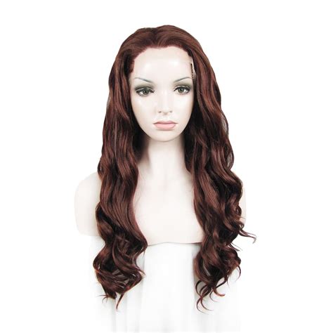 amazoncom lace wig long wave synthetic lace front wig auburn high density beauty