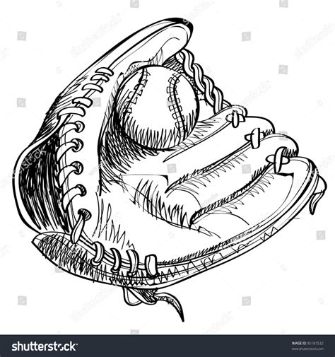 baseball glove  ball cartoon sketch vector illustration