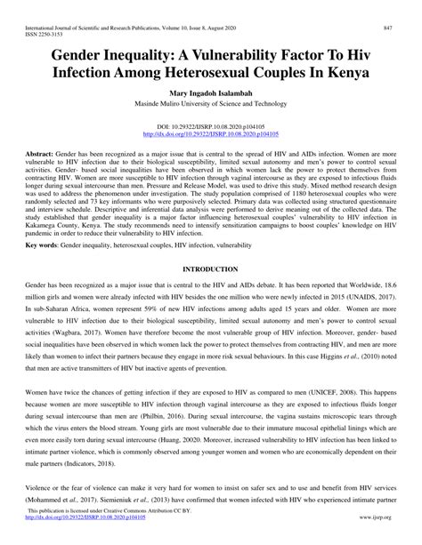pdf gender inequality a vulnerability factor to hiv infection among
