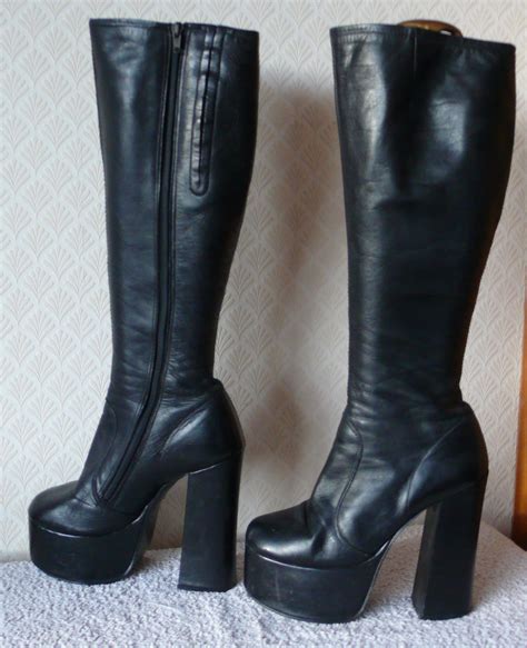 awesome vintages platform leather boots leather high heel boots knee high platform