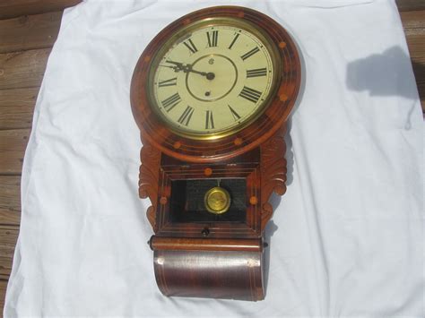 rare antique waterbury wall clock inlaid  stunning antique price guide details page