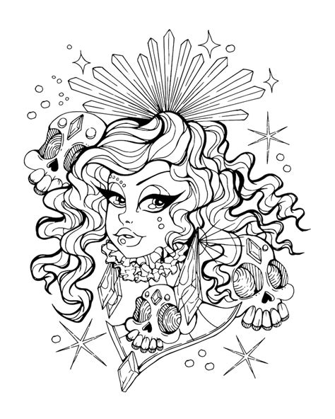 ice queen winter snow flake coloring page printable instant etsy