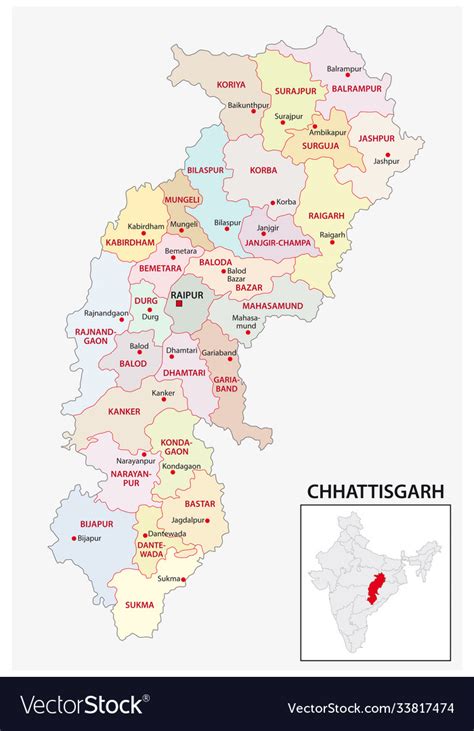 administrative map chhattisgarh india royalty  vector