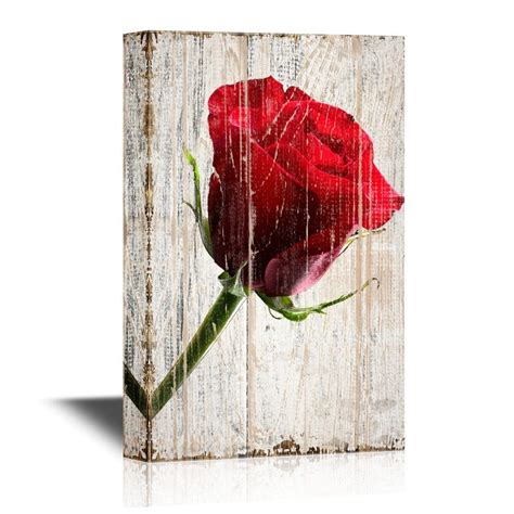 wall roses canvas wall art red rose flower  vintage wood textured