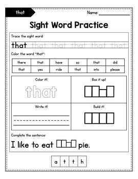 sight word worksheets kindergarten  alina  design  resources