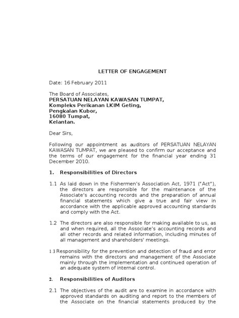 engagement letter audit financial statement
