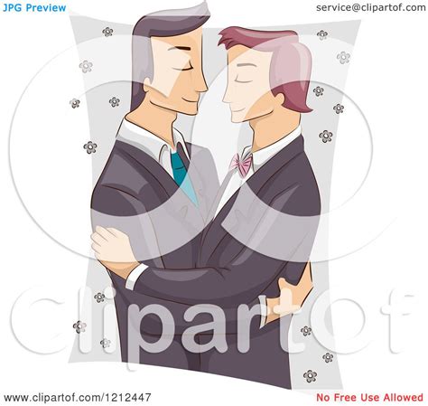 cartoon of a male same sex couple embracing at their wedding royalty free vector clipart by