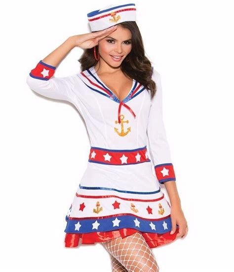 Sexy Sailor Halloween Costume Medium Women Patriotic Military White Red