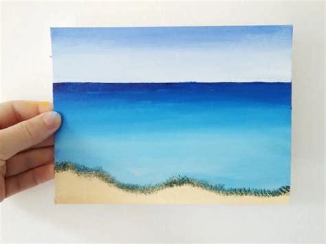 paint  simple beach scene  acrylics birch  button