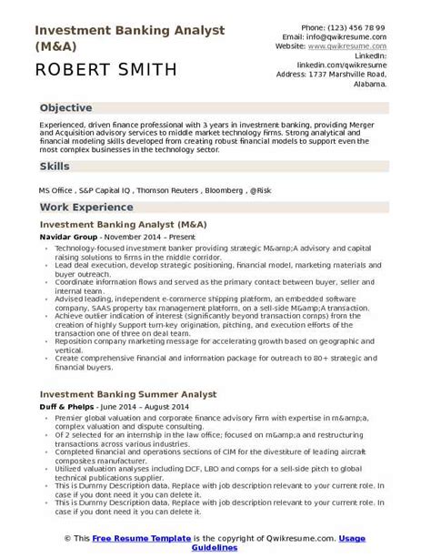 investment banking cv template