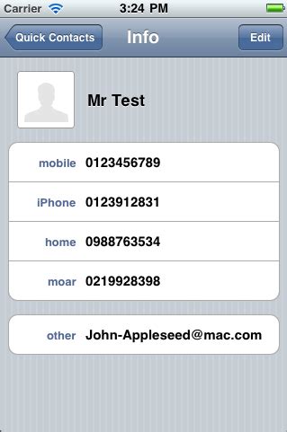 objective   iphone phone number label  address book stack
