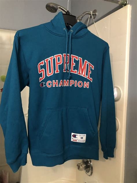 supreme  champion hoodie ss size medium  teal fashion clothing shoes accessories