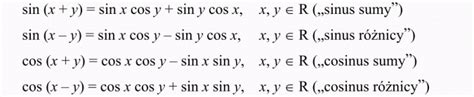 wzory na sinus i cosinus sumy i różnicy kątów