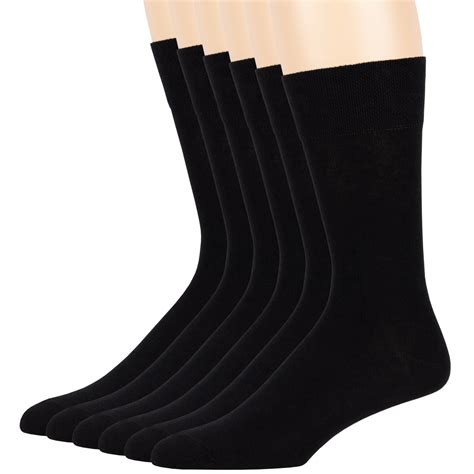 Mens Cotton Dress Lightweight Thin Socks Black L Size 6 Pack