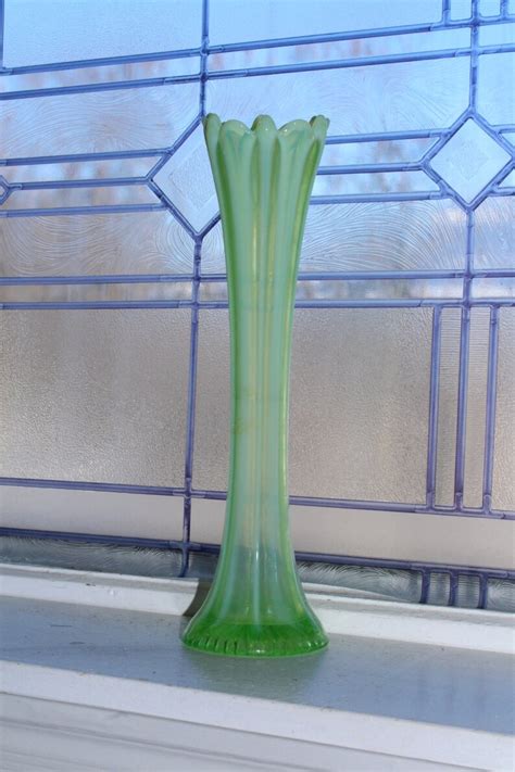 Green Opalescent Glass Swung Vase Vintage 1960s Etsy