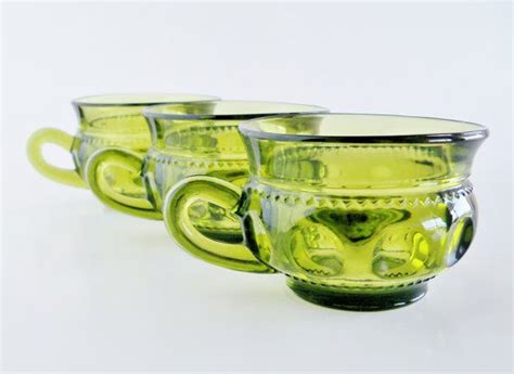 Avocado Green Glass Coffee Mugs Set Of 3 Etsy Glass Coffee Mugs