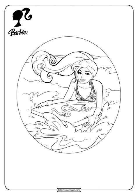 printable barbie surfing  coloring pages  barbie coloring