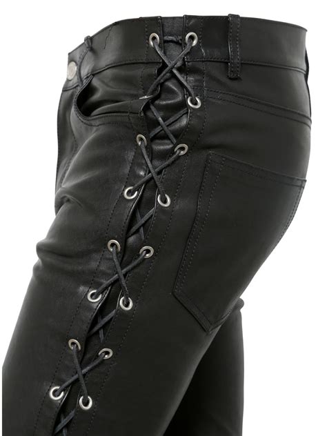 saint laurent 15cm skinny lace up leather jeans in black for men lyst